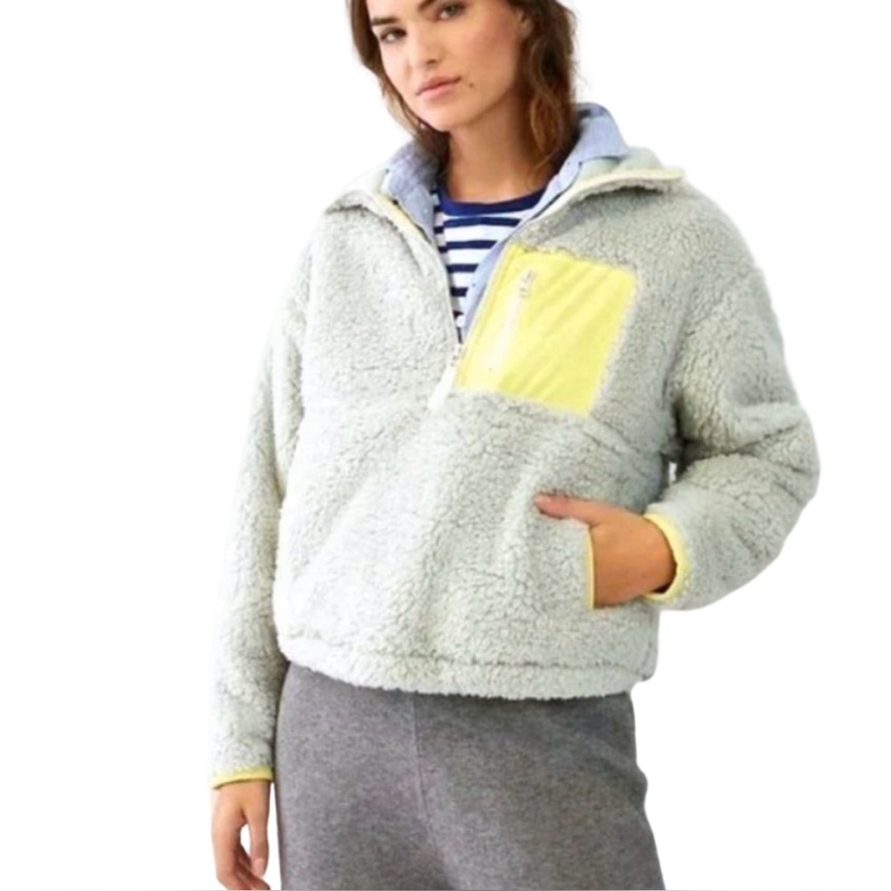 Anthropologie Janey Neon Sherpa Quarter-Zip 💙⚡️